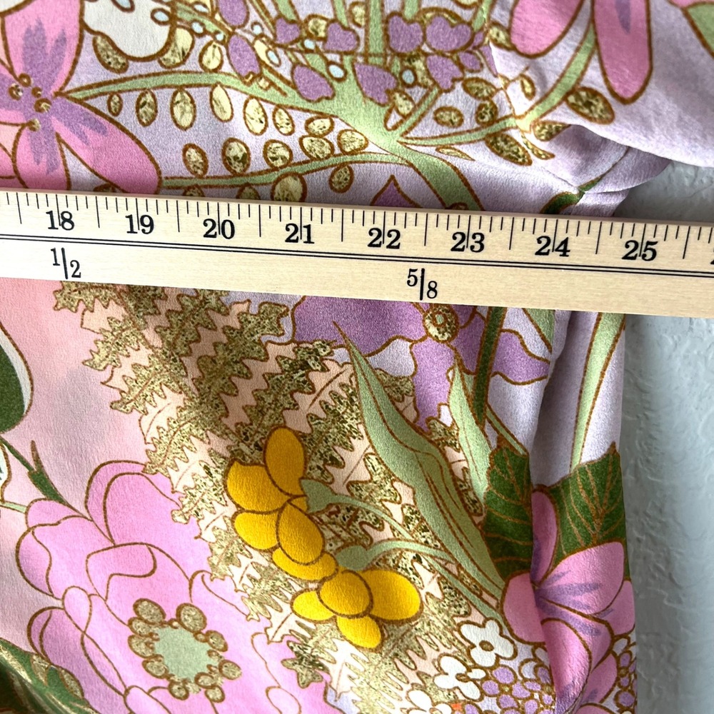 Camilla Kiss & Tell Curved Collar Blouse M Silk Crystal Floral Blouson Sleeve - Picture 6 of 11
